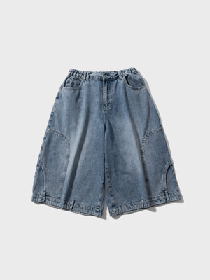 Upside Down Denim Half Pants - Washed Blue