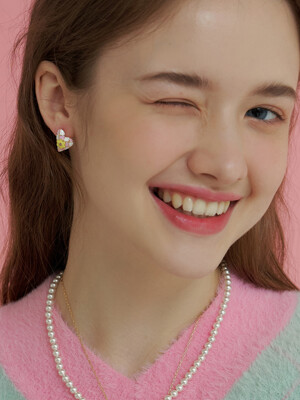 Flower Heart Checkboard Earring_EC1744