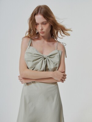 NYLON RIBBON LONG DRESS_PALE GREEN