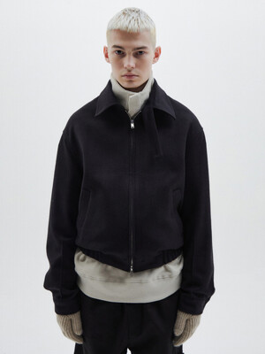 PINCHED SLEEVE WOOL BLOUSON JACKET - BLACK