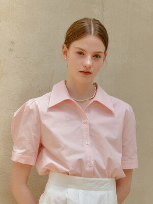 COTTON SHIRRING SHIRT_PINK