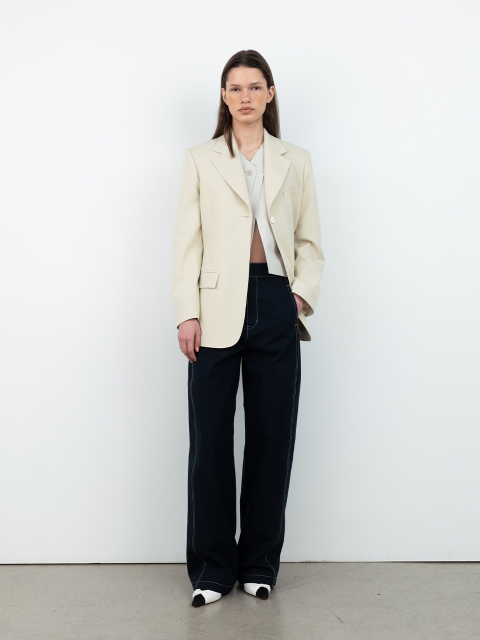 팬츠 - 레이스 (RRACE) - Buckle Pin Tuck Curve Pants_Navy