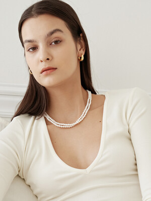 23 Two pearl day Necklace-gold