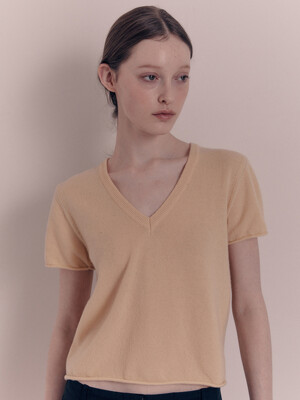 Sui v-neck knit t-shirt (Yellow)