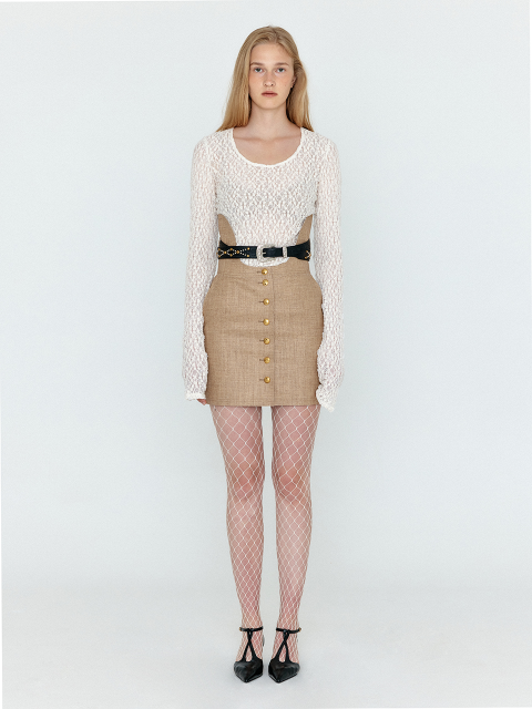 스커트 - 잉크 (EENK) - WEBRINA Corset High-Rise Mini Skirt - Camel