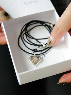 Heart Flat Pendant Long Silk Code Silver Necklace N01128