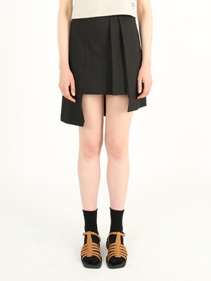 [23SS]Asymmetrical pleated skirt_Black