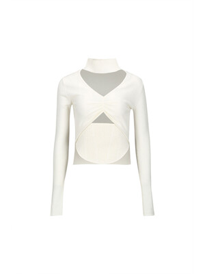 CUT-OUT RUCHED KNIT TOP (IVORY)
