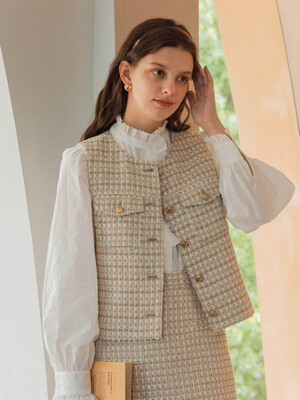 ISLA pocket tweed vest_light beige