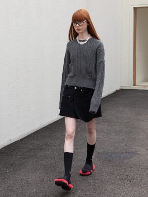 23 Fall_ Black Denim Wrap Skirt