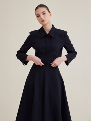 [4차리오더] Cropped Tailored Jacket - Navy