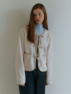 RIBBON PIPED FLEECE JACKET_IVORY