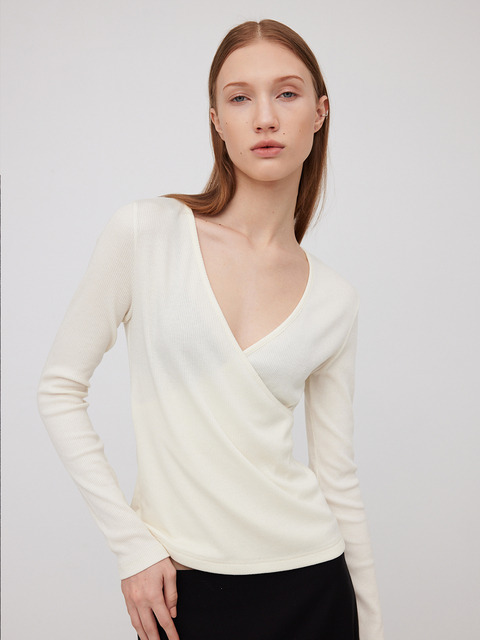 티셔츠 - 하베크 (HAVEC) - Wool slim fit wrap top / Ivory