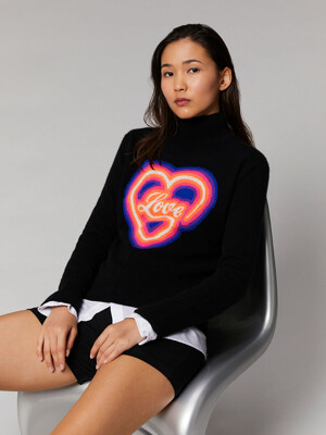 Light Neon Heart Mock Neck Sweater Black