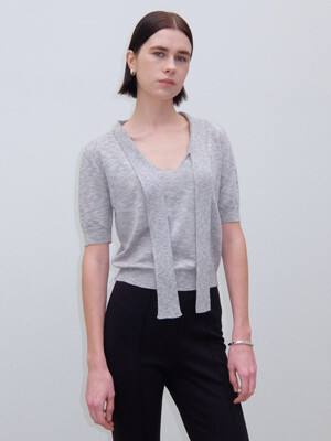CO PUFF SLEEVE TIE KNIT_GREY