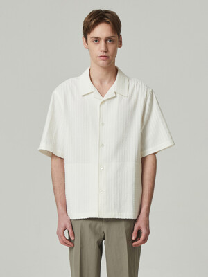 oversized stripe jacquard half shirt_CWSAM24305WHX