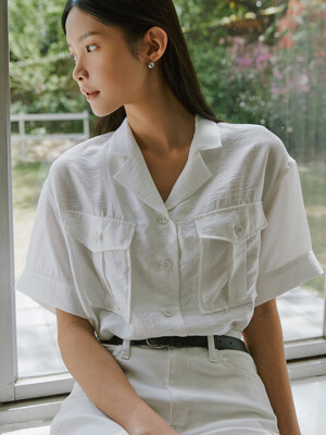 24 summer Roll-up half sleeve rayon shirt_White