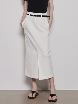 H Line Denim Slit Midi Skirt_Off White