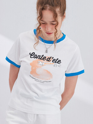 Pearl Print Color Point T-Shirt_WHITE