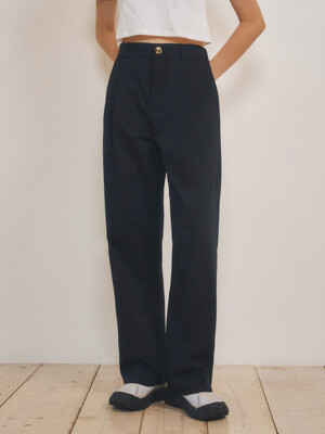 W/Washed Cotton One-Tuck Half Banding Chino Pants 4color