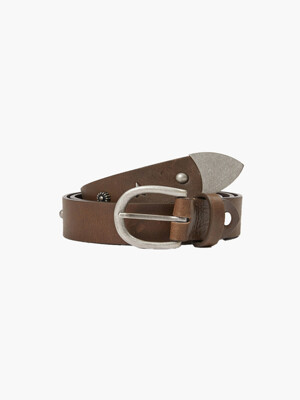 LEATHER STUD BELT_washed brown pull-up