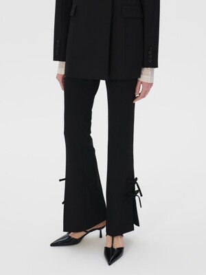 Ribbon Tie Bootcut Pants, Black