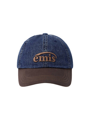 WASHED DENIM BALL CAP-BLUE/BROWN