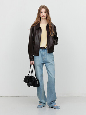 UNISEX LAMBSKIN LEATHER BLOUSON BROWN_UDJU5A102W2