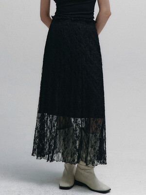 Two-Way Lace Layered Long Skirt (Black)