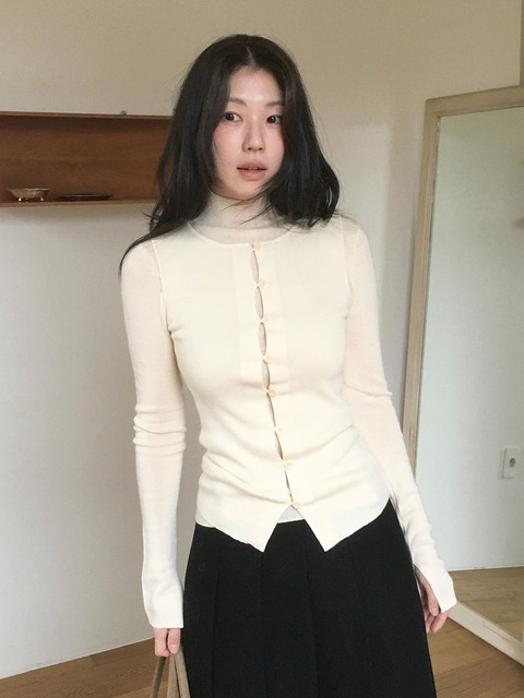 룩캐스트 [아이보리 단독] 울 헤어리 레이어드 니트 탑 / WOOL HAIRY LAYERED KNIT TOP_3colors