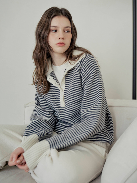 비올셋 [2nd] Button-Up Wool 100 Knit_Stripe