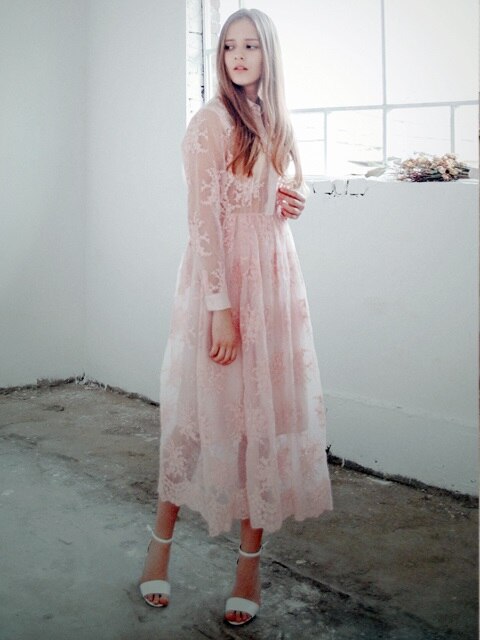FLORAL EMBROIDERY ORGANZA DRESS(PINK)