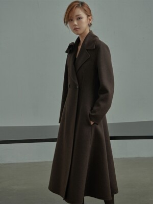 Flared Cashmere Blend Hand Made Coat Melange Brown