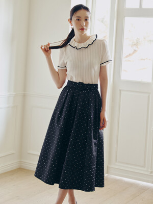 VAILA Waist tuck detail voluminous skirt (Polka dot black/Black/Beige/Navy)