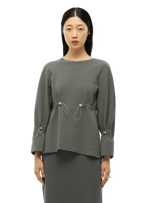 Zelia Shirring Blouse_Sage Khaki+Ash Gray