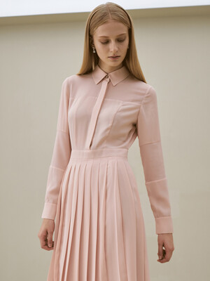 LILIAN See-through pleated skirt dress_light pink