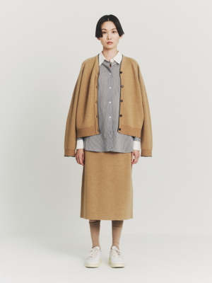 BEIGE DOUBLE FACED WOOL KNIT SKIRT