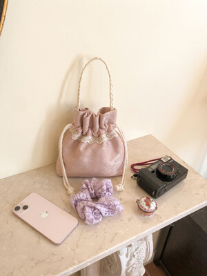 Lace drawstring bag - vintage pink