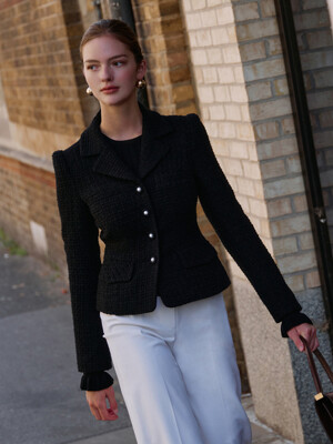 RIONA Notched collar tweed wool jacket (Black)