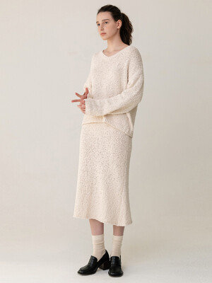 Boucle A-line Knitted Skirt Cream