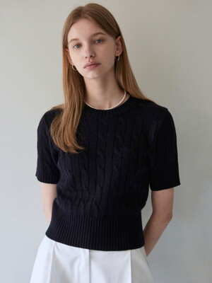 LOGO CABLE SHORT SLEEVE KNIT_NAVY