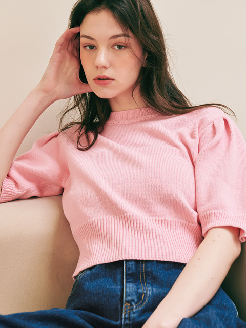 니트 - 론론 (RONRON) - BALLOON SHORT SLEEVE KNIT PINK