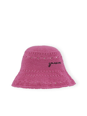 COTTON CROCHET BUCKET HAT SOLID A4701 SHOCKING PINK