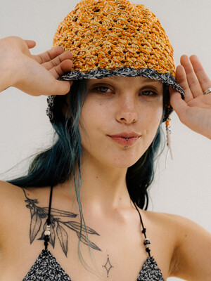 Shell knit bucket hat_Orange