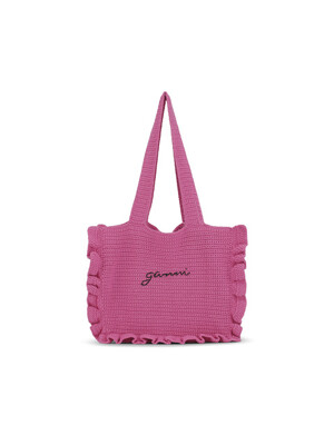 COTTON CROCHET FRILL TOTE SOLID A4702 SHOCKING PINK