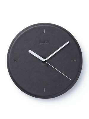 HANDMADE CIRCLE LEATHER WALL CLOCK_ALMOST BLACK