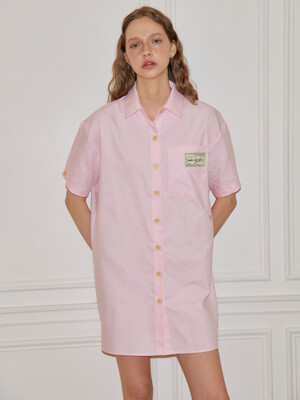 Solid Wrap Shirt Dress_ Pink