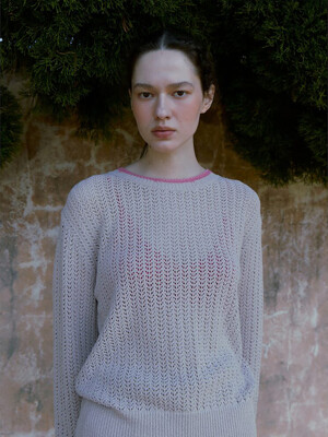 Cotton Blended Color Point Crochet Pullover  Pink Camel Beige (WE3751T08A)