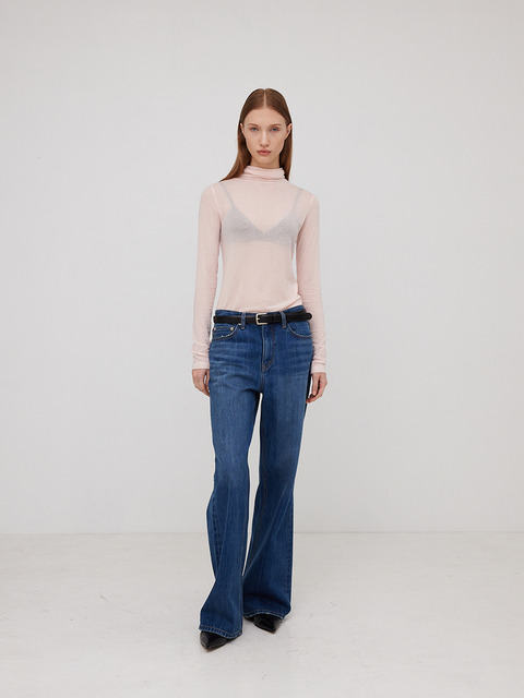 티셔츠 - 하베크 (HAVEC) - Sheer turtle neck T / Baby pink