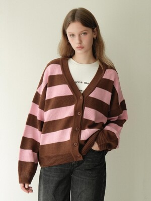 23FW Wool Stripe V-neck Knit Cardigan (Brown)